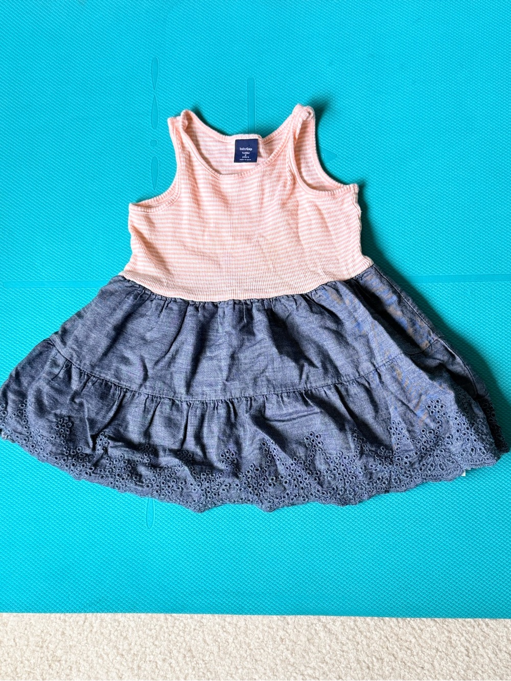 GAP Pink Ribbed Tank with Blue Eyelet Tiered Skirt